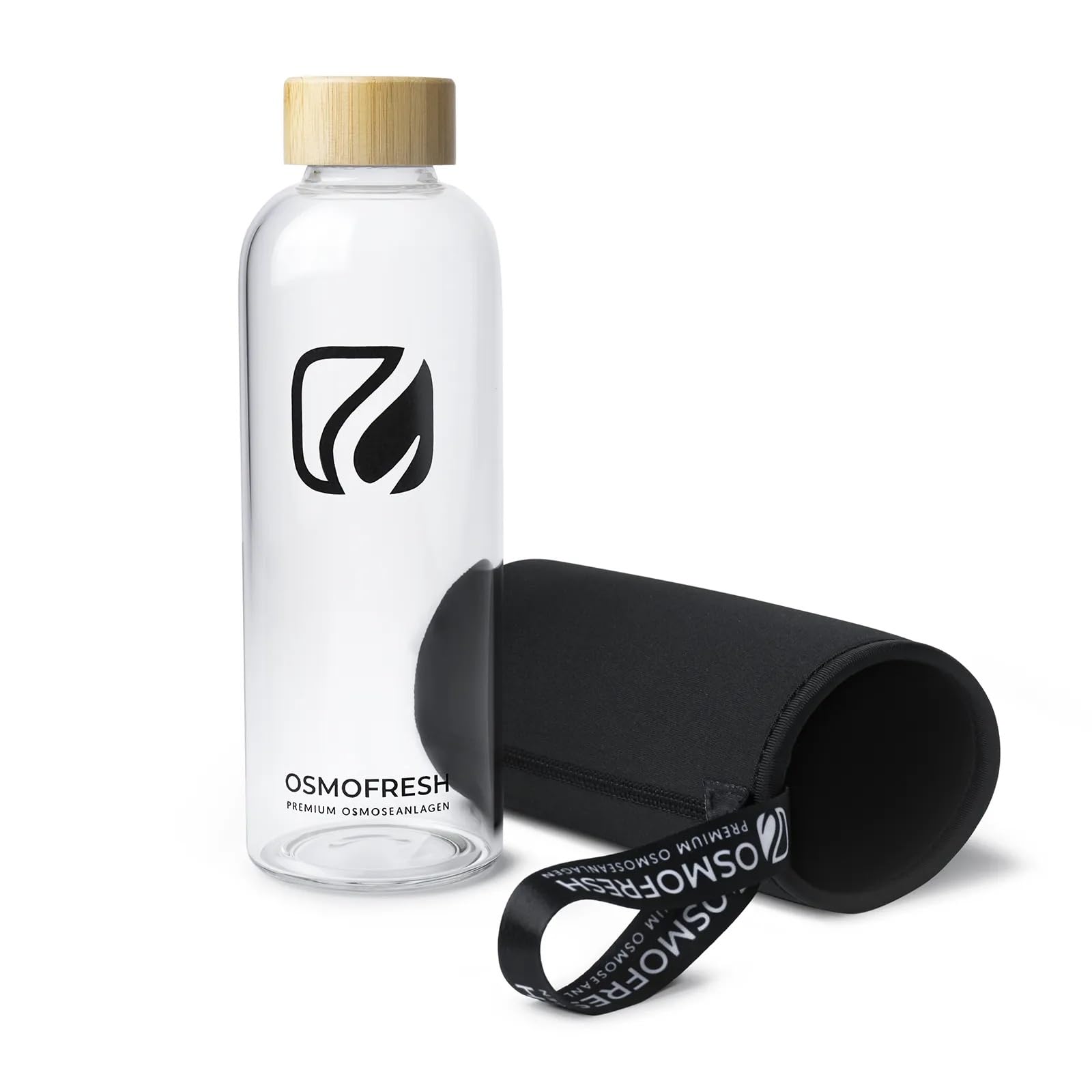OsmoFresh Bambusflasche 750ml Glasflasche mit Neopren-Sleeve