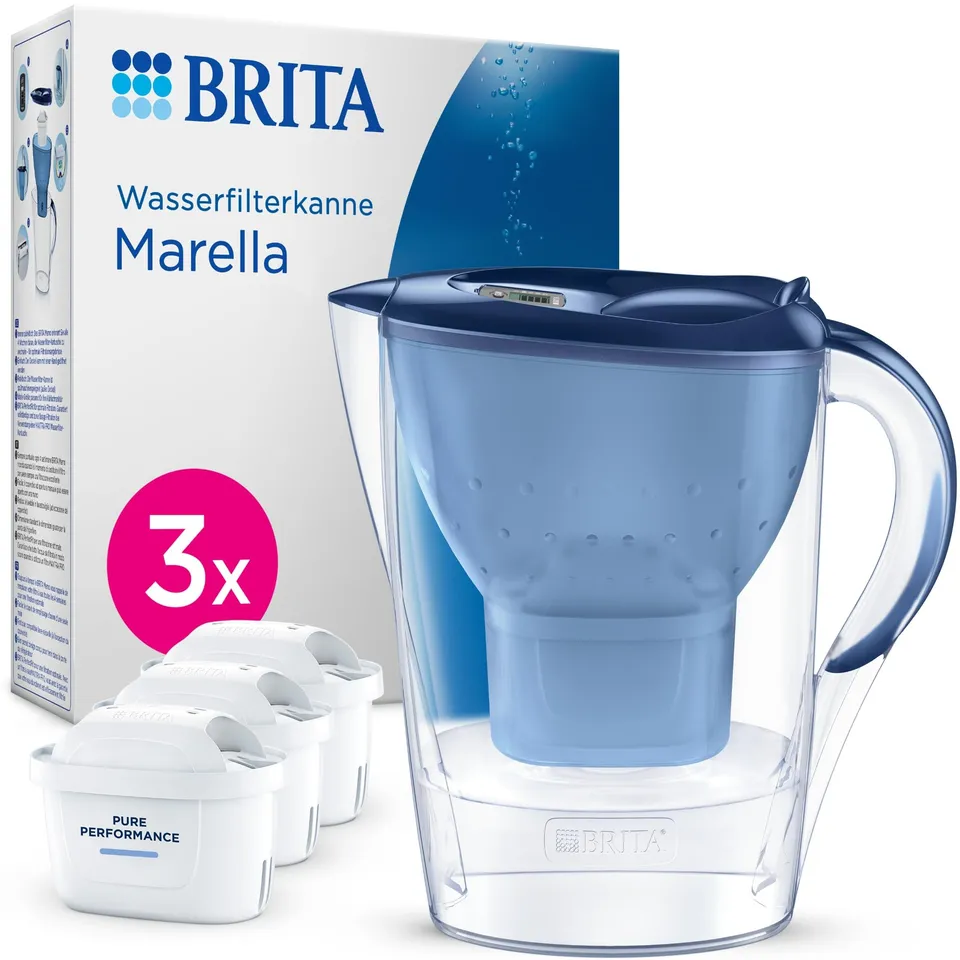 BRITA Marella Filterkanne blau + 3x MAXTRA PRO Pure Performance