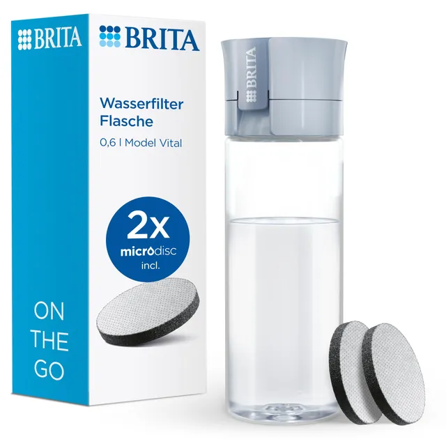 BRITA MicroDisc Vital Wasserflasche 600ml 2x Filter Chlor