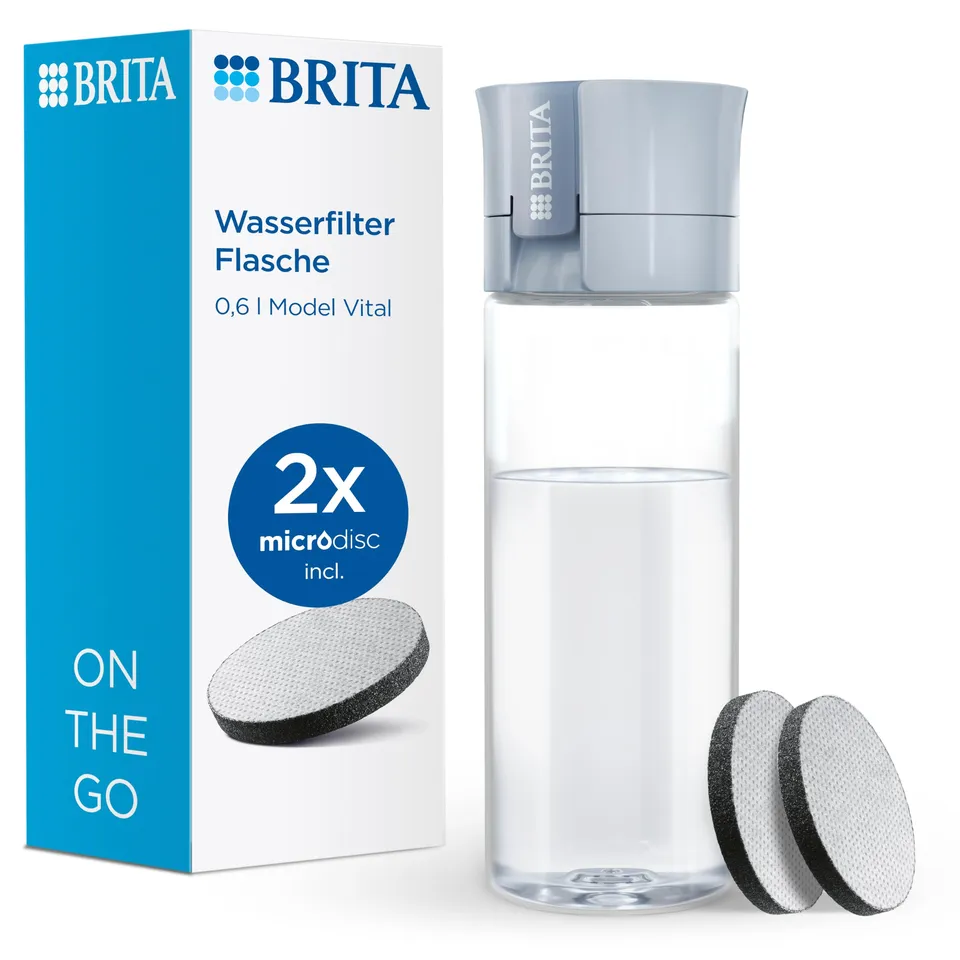 BRITA MicroDisc Vital Wasserflasche 600ml 2x Filter Chlor