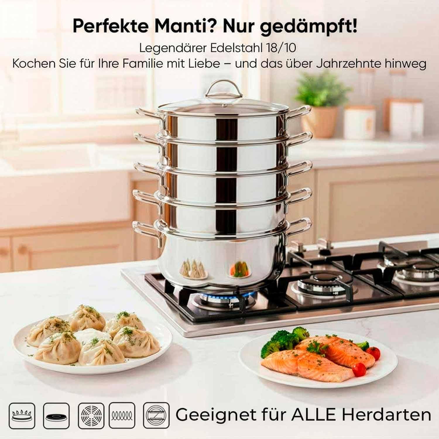 BEM Dampfkocher Edelstahl 28 cm 6-tlg Mantowarka