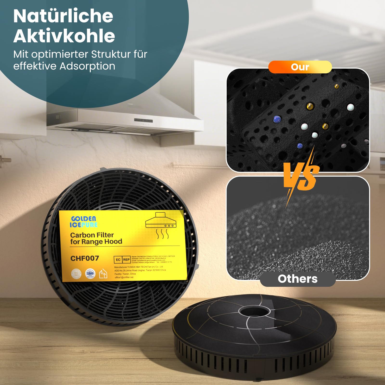 Golden IcePure Replacement Aktivkohlefilter Ø173x40mm 2 Stück