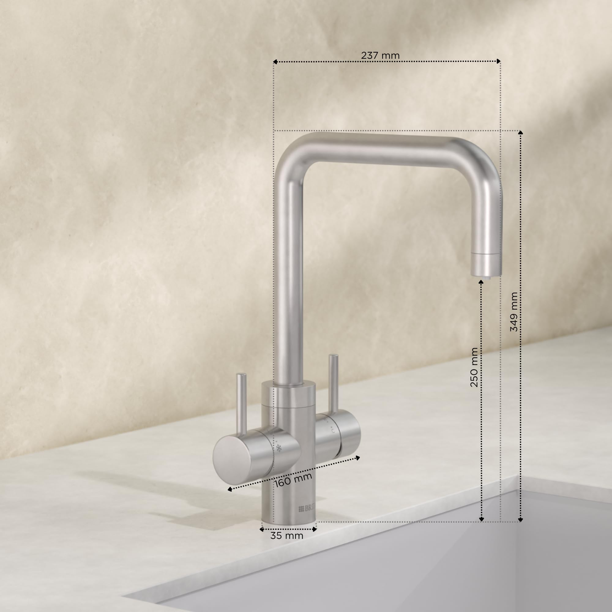 Brita Yource Pro Select Küchenarmatur Edelstahl eckig Set