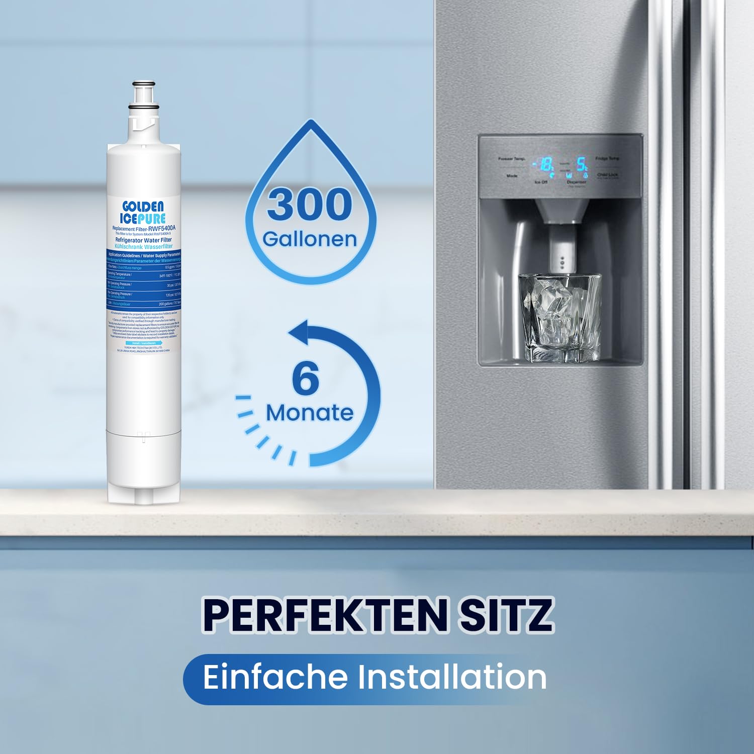 Golden IcePure RWF5400A Kühlschrankfilter 3er Pack Chlor-Schutz
